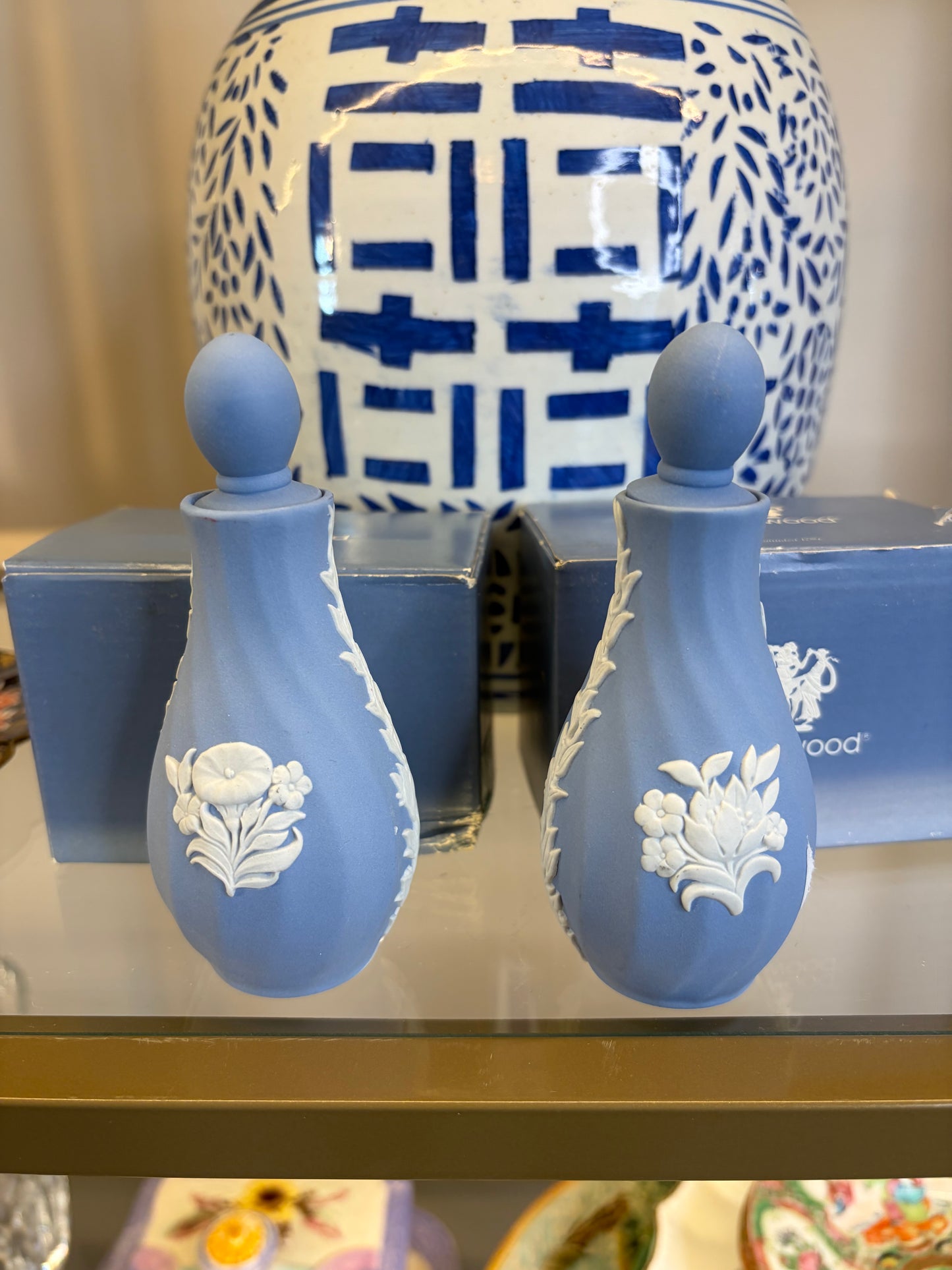 Sweetest Wedgwood mini bud vases/bottles with stoppers! Two available; sold separately!