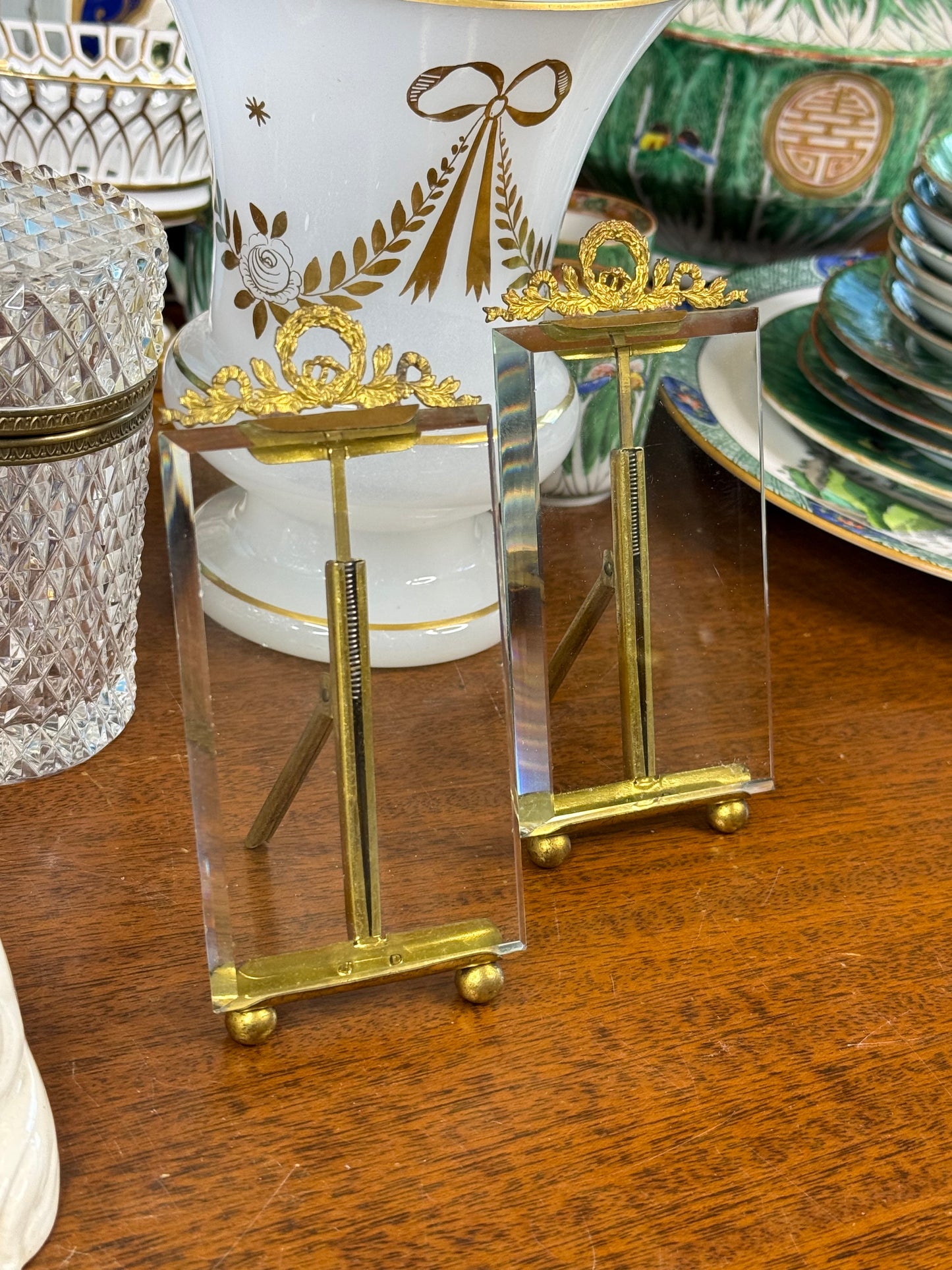 Antique French Louis XVI Gilt Brass & Beveled Glass Picture Frames – Matching Pair | c.1900