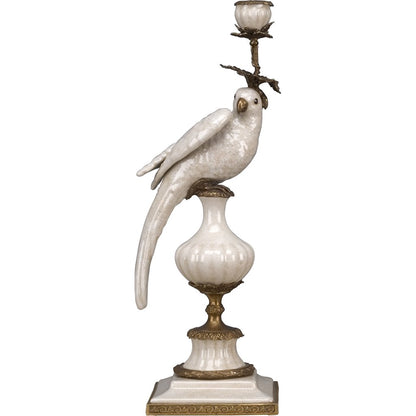 Danny's Fine Porcelain White Bronze Parrot Candle Holders Pair 6.5"L × 6"W × 18.5"H #14130