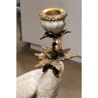 Danny's Fine Porcelain White Bronze Parrot Candle Holders Pair 6.5"L × 6"W × 18.5"H #14130