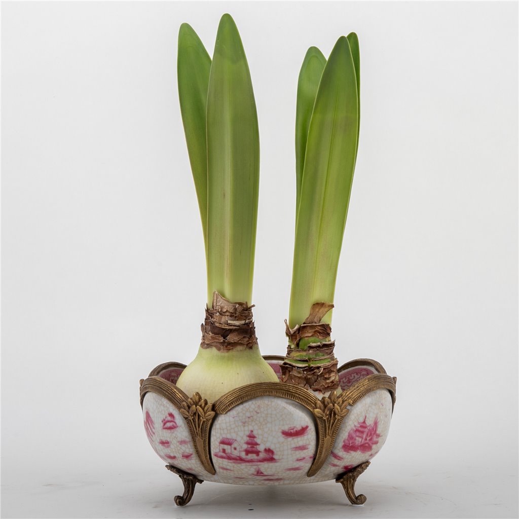 NEW - Pink/White Bronze Footed Trinket Bowl, Primrose, 7.5"D