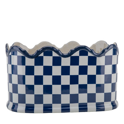 Danny's Fine Porcelain Blue & White Check Porcelain Planter | 12.5" x 8" x 7"