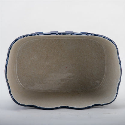 Danny's Fine Porcelain Blue & White Check Porcelain Planter | 12.5" x 8" x 7"