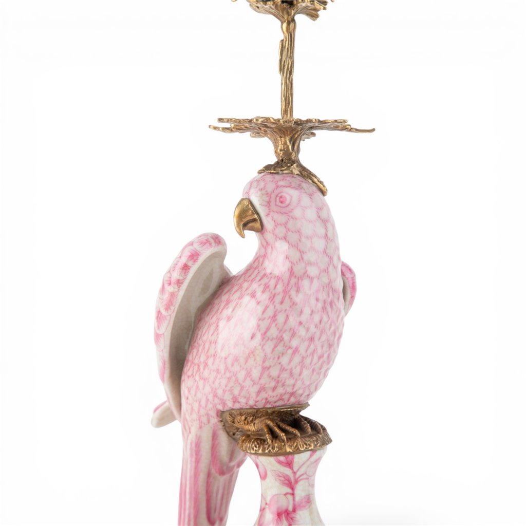 Danny's Fine Porcelain Pink & White Bronze Parrot Candle Holders