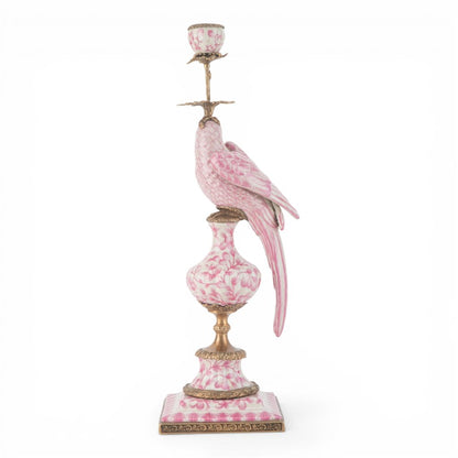 Danny's Fine Porcelain Pink & White Bronze Parrot Candle Holders Pair 6.5"L × 6"W × 18.5"H #14292