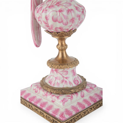 Danny's Fine Porcelain Pink & White Bronze Parrot Candle Holders Pair 6.5"L × 6"W × 18.5"H #14292