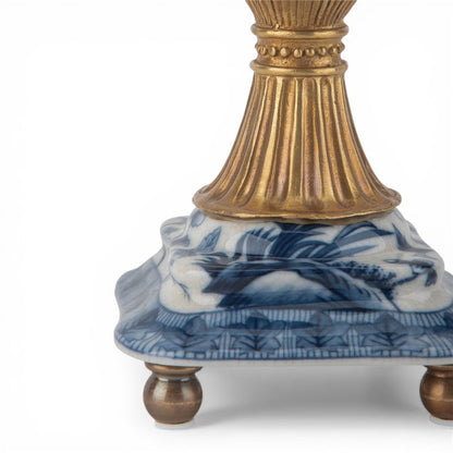 Danny's Fine Porcelain - 14" Tall Porcelain Blue Bird Vase with Gilt Ormolu Handles | Tall Decorative Accent #14298