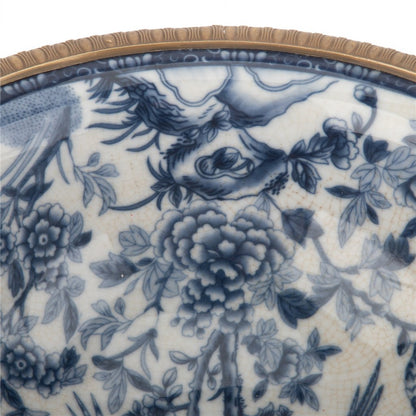 Danny's Fine Porcelain - Large Blue Bird Porcelain Footed Bowl with Butterfly Handles | Decorative Centerpiece #14299