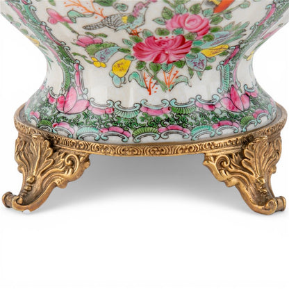 Danny's Fine Porcelain -Rose Medallion Porcelain Vase with Ormolu Handles | Decorative Chinese Export Style Vase #14301
