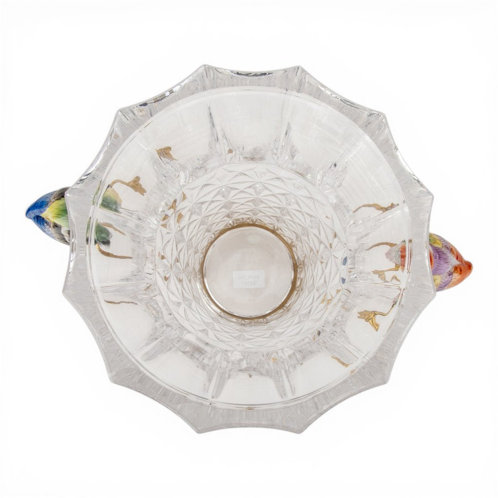 Danny's Fine Porcelain -Crystal Clear Vase with Ormolu Mount & Porcelain Birds | Figural Decorative Vase #14307