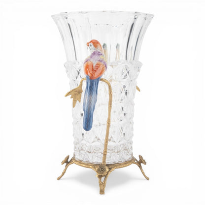 Danny's Fine Porcelain -Crystal Clear Vase with Ormolu Mount & Porcelain Birds | Figural Decorative Vase #14307