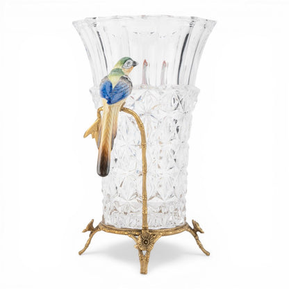 Danny's Fine Porcelain -Crystal Clear Vase with Ormolu Mount & Porcelain Birds | Figural Decorative Vase #14307