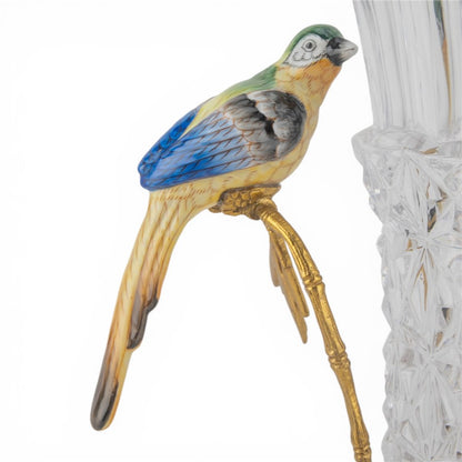 Danny's Fine Porcelain -Crystal Clear Vase with Ormolu Mount & Porcelain Birds | Figural Decorative Vase #14307