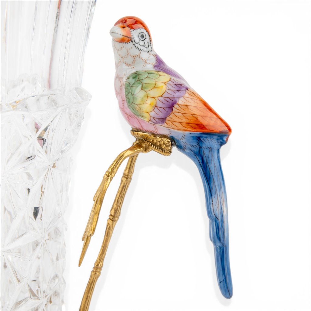 Danny's Fine Porcelain -Crystal Clear Vase with Ormolu Mount & Porcelain Birds | Figural Decorative Vase #14307
