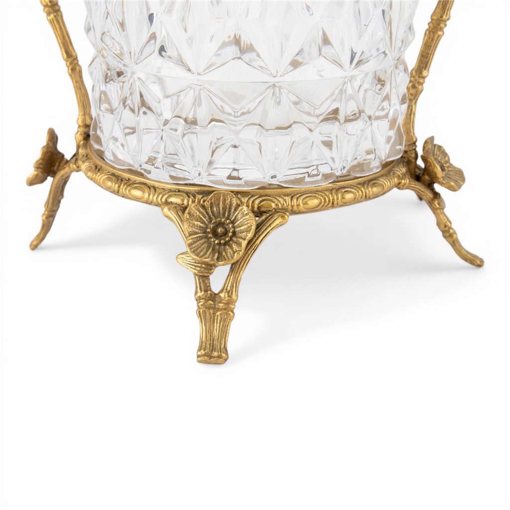Danny's Fine Porcelain -Crystal Clear Vase with Ormolu Mount & Porcelain Birds | Figural Decorative Vase #14307