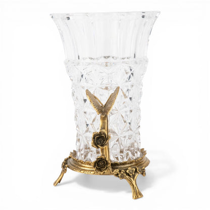 Danny's Fine Porcelain - Crystal Clear Vase with Ormolu Butterfly Handles | Decorative Crystal Vase #14309