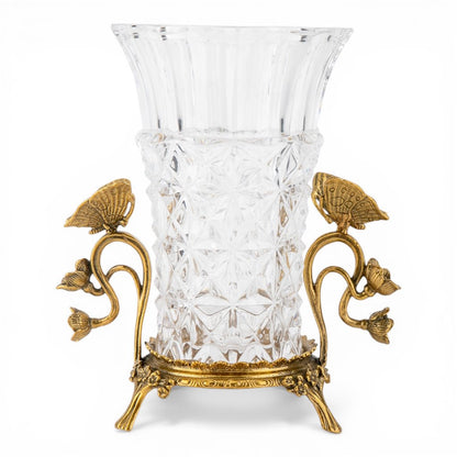 Danny's Fine Porcelain - Crystal Clear Vase with Ormolu Butterfly Handles | Decorative Crystal Vase #14309