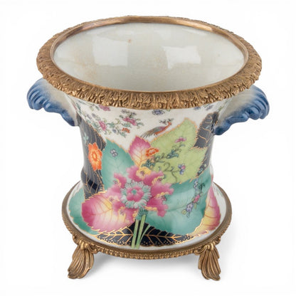 Danny's Fine Porcelain -Porcelain Tobacco Leaf Cachepot with Ormolu Base | Decorative Planter #14312