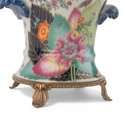 Danny's Fine Porcelain -Porcelain Tobacco Leaf Cachepot with Ormolu Base | Decorative Planter #14312