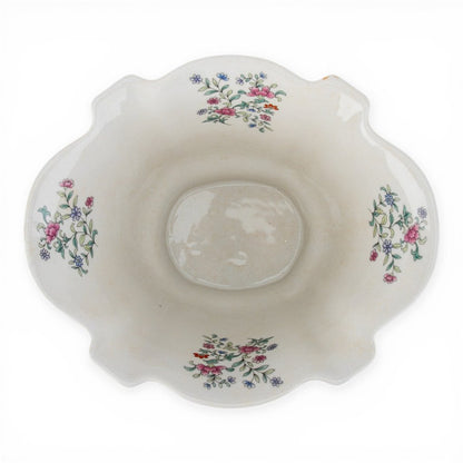 Danny's Fine Porcelain -Large Porcelain Tobacco Leaf Scalloped Bowl with Ormolu Base | Decorative Centerpiece #14313