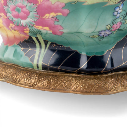 Danny's Fine Porcelain -Large Porcelain Tobacco Leaf Scalloped Bowl with Ormolu Base | Decorative Centerpiece #14313