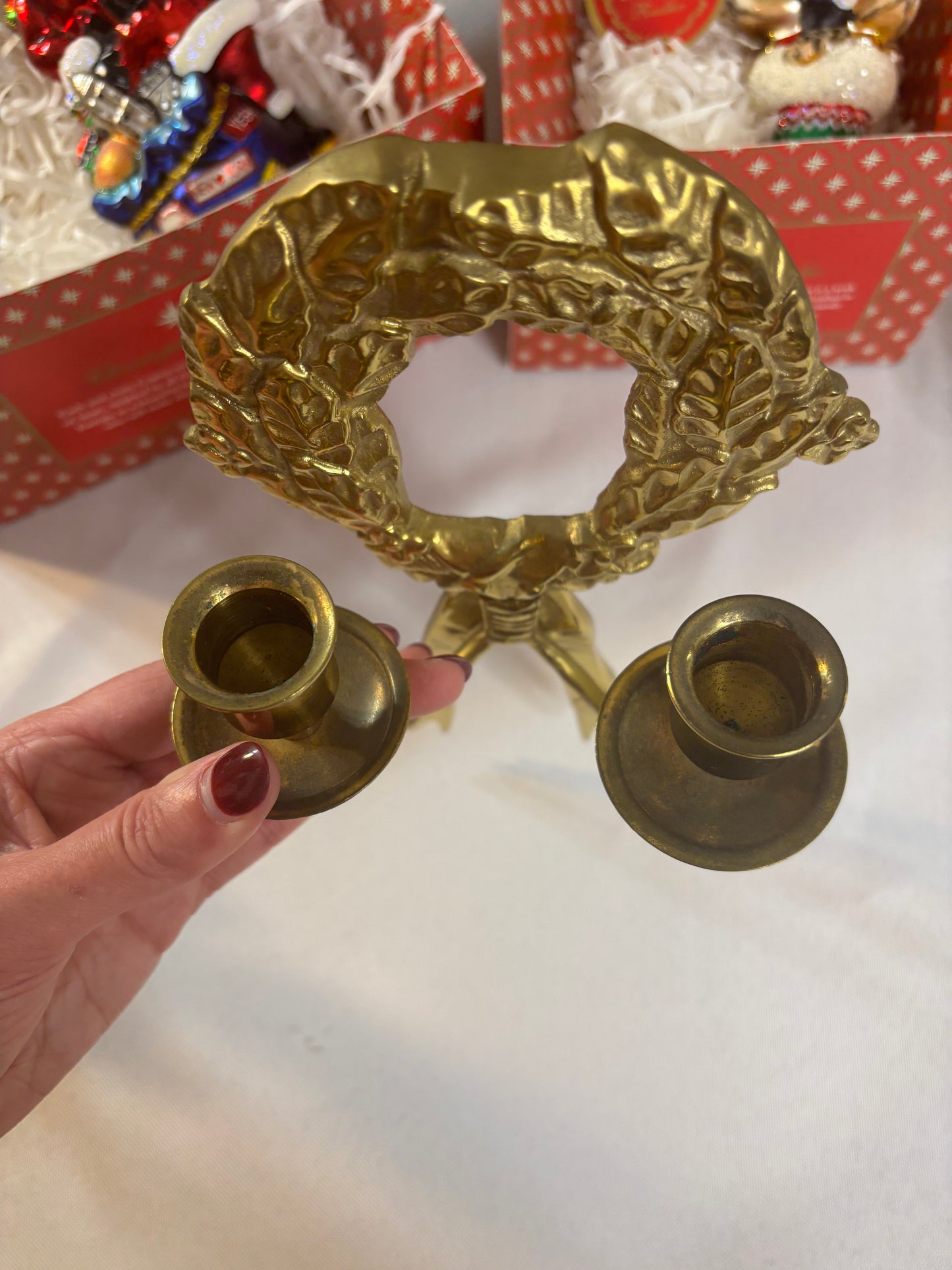 Vintage brass laurel wreath candleholder with bow!