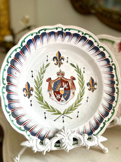 Live 09/29 Antique French Faience Royal Armorial Plate, Eagle & Fleurs-de-Lis, Ermine & Laurel, c. 1880–1920