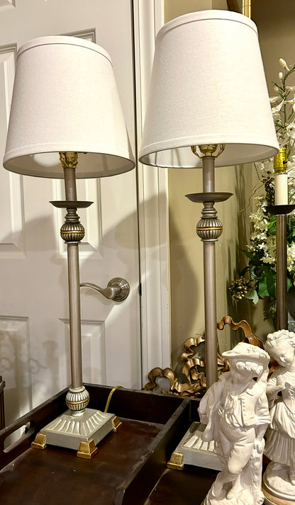 Reserved Elizabeth Stunning statuesque pair of vintage tall buffet lamps, 31” Tall