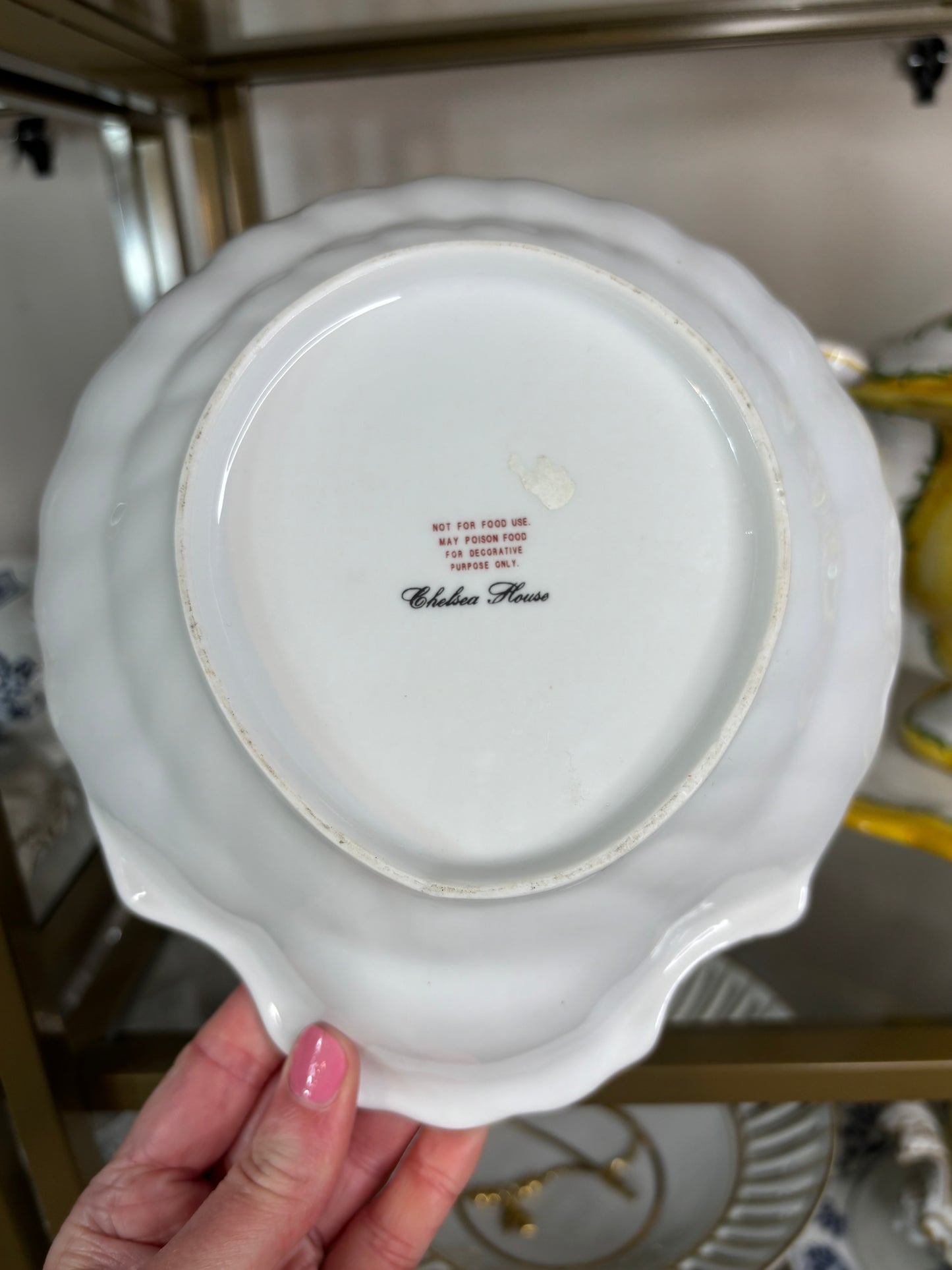 Gorgeous vintage Chelsea House hand-painted botanical porcelain scalloped dish!