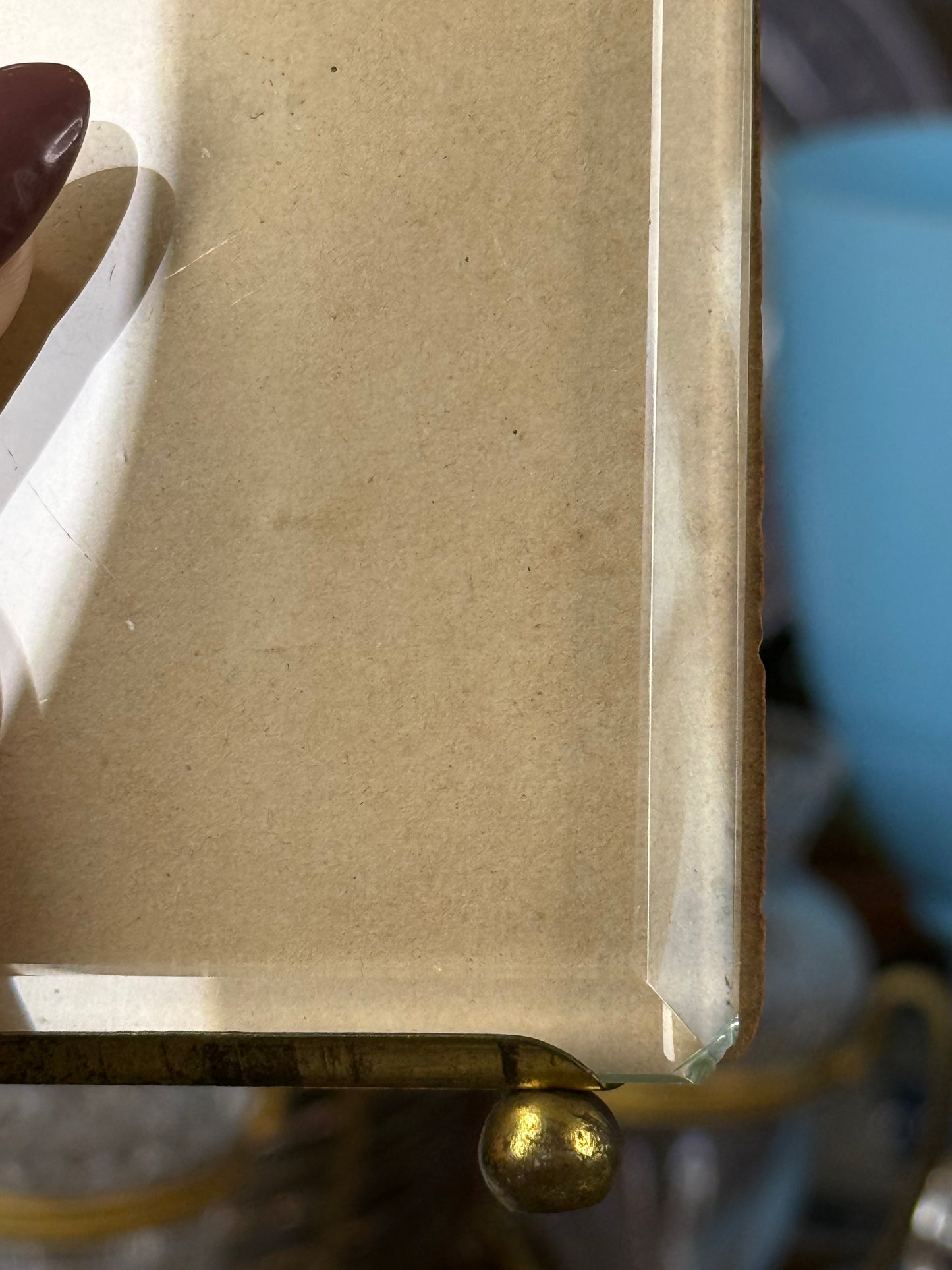 Antique French Louis XVI Gilt Brass Beveled Glass Picture Frame | c.1900 | **One Chip**