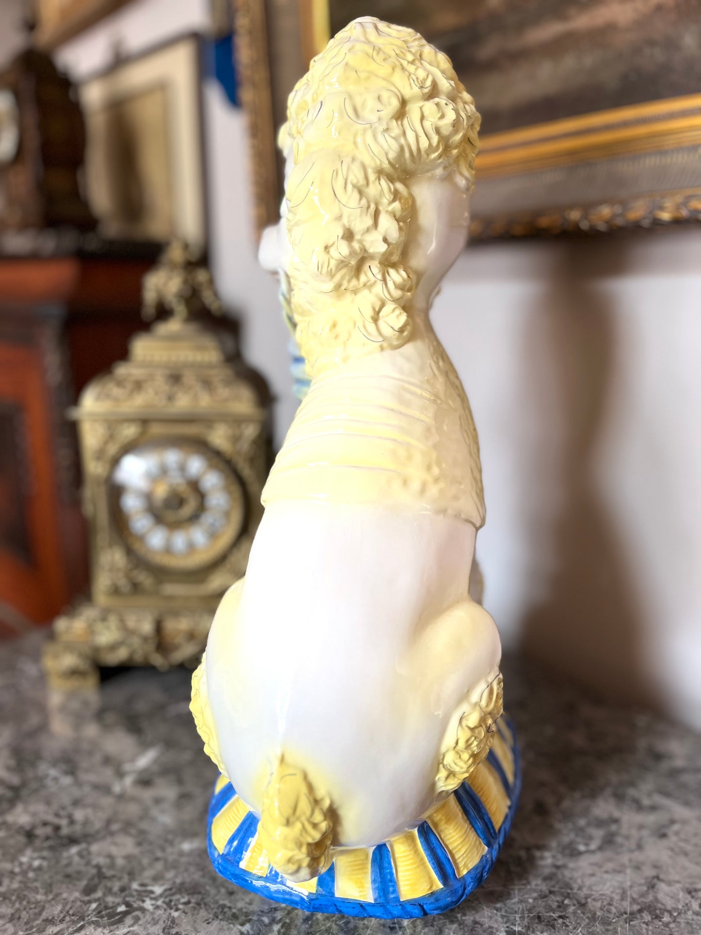 Fantastic Large Italian Hand Painted Poodle On Pillow