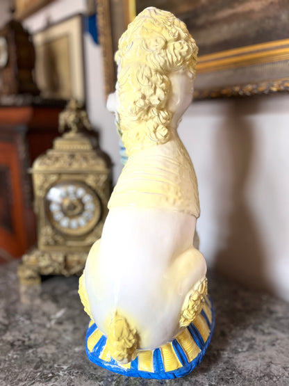 Fantastic Large Italian Hand Painted Poodle On Pillow