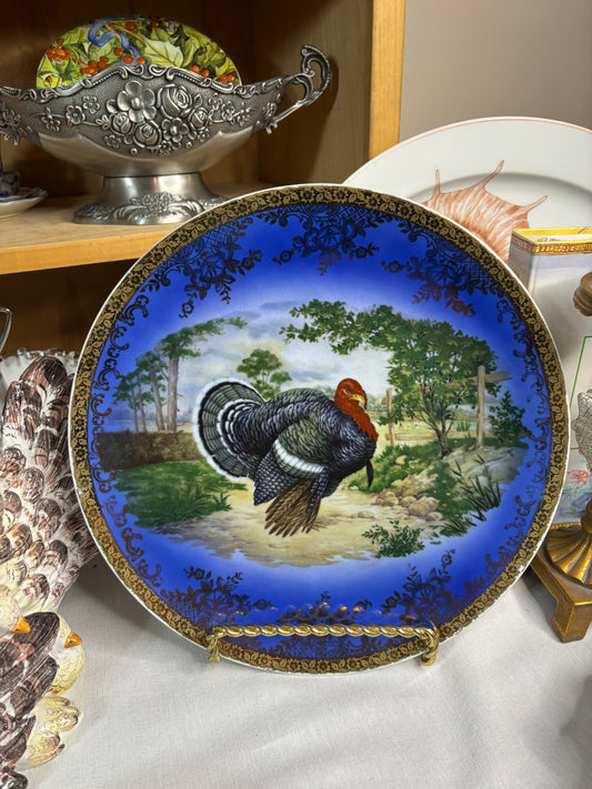 Bavarian turkey platter with cobalt and gold hues!