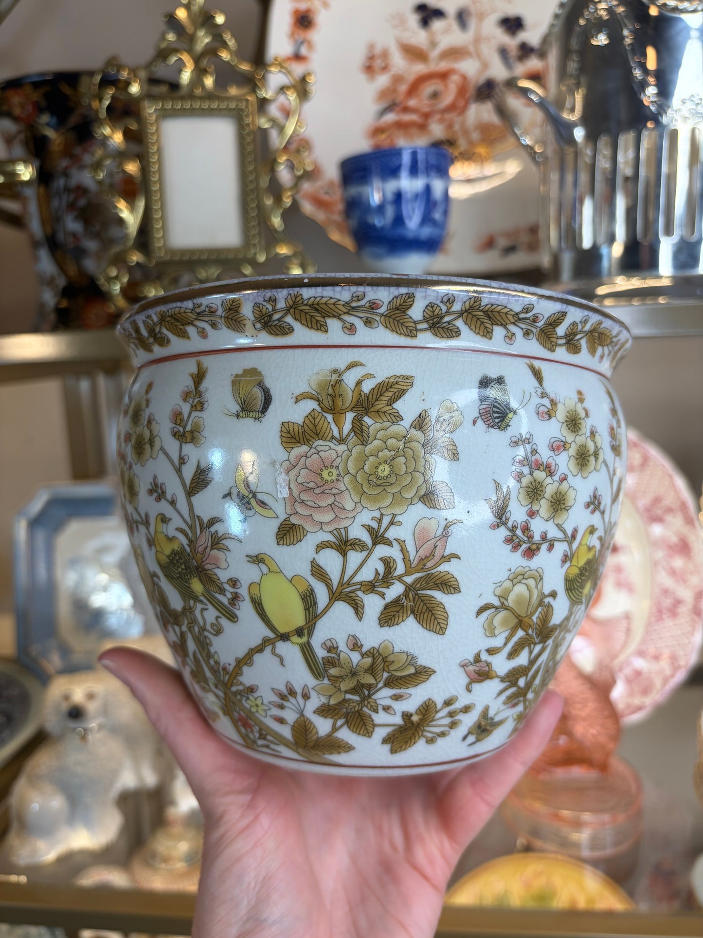 Lovely mini fish bowl style planter with birds and florals!
