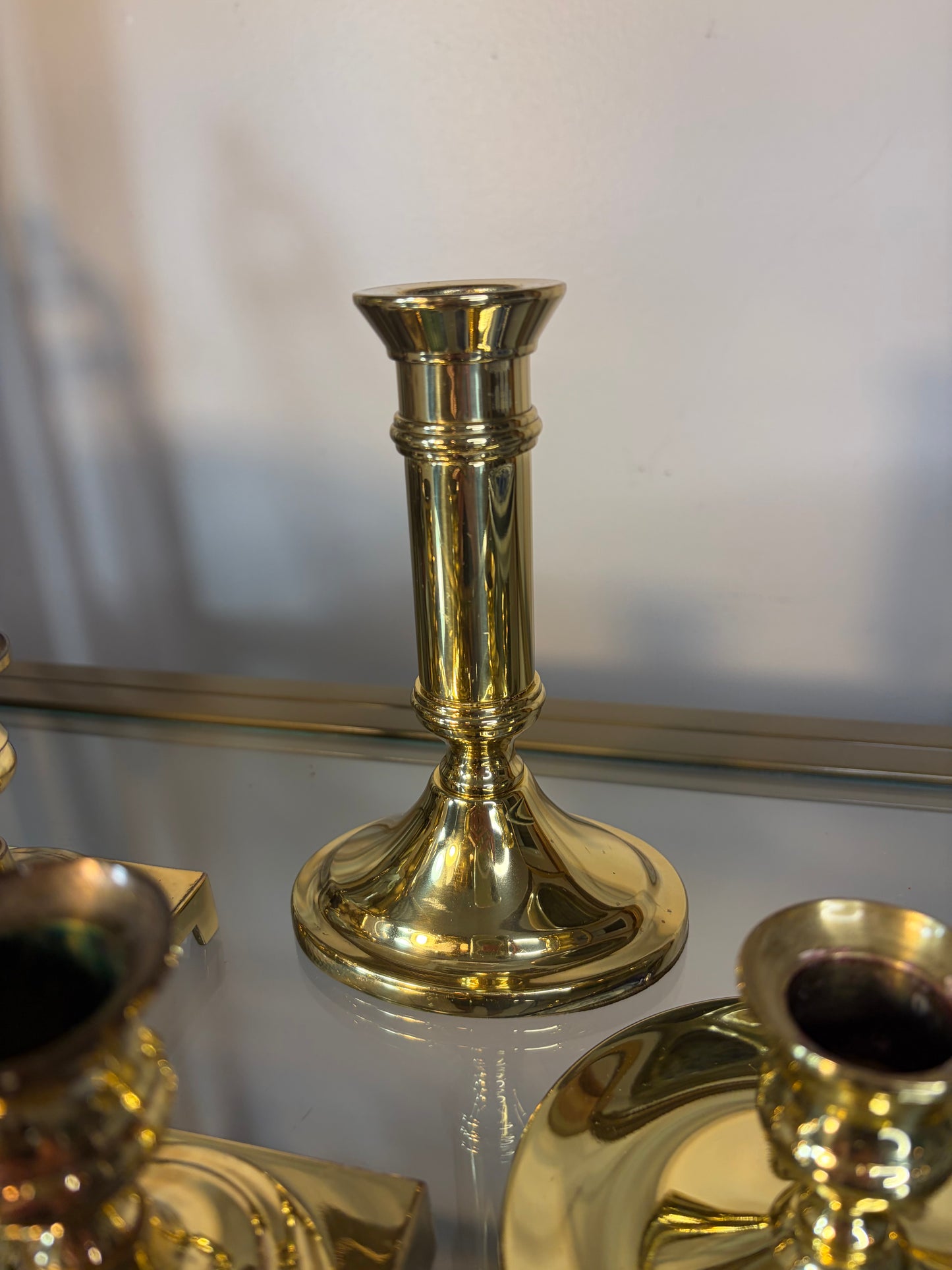 Lovely brass candleholders set of 4! Two marked Baldwin Brass!