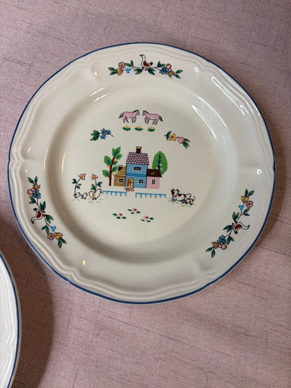 Lovely ironstone plates pair with sweetest scene and pink horses!