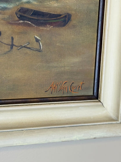 Vintage Coastal Seascape Oil Painting | Signed | 31.5” x 23.5” Framed