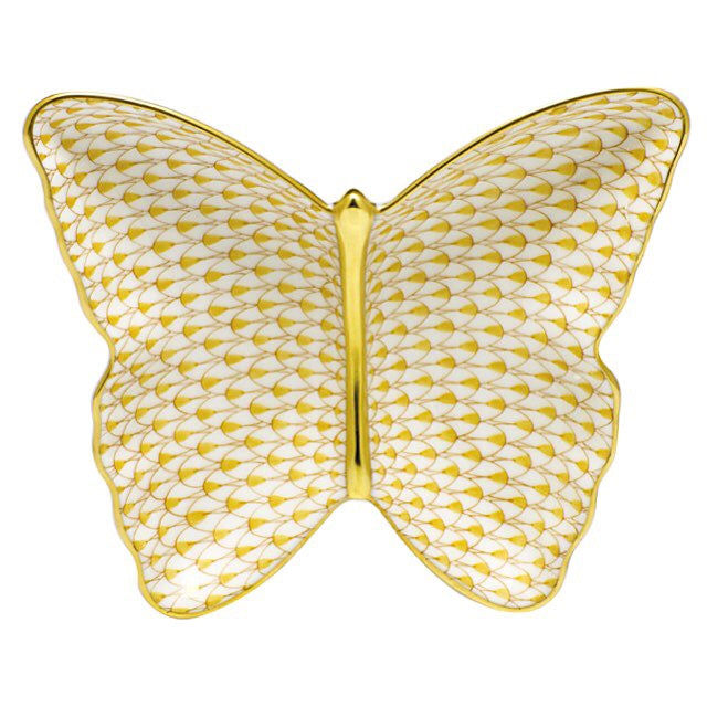 Herend Fishnet hand-painted porcelain with 24K gold: Butterfly Trinket Dish- 4.25″L X 1″