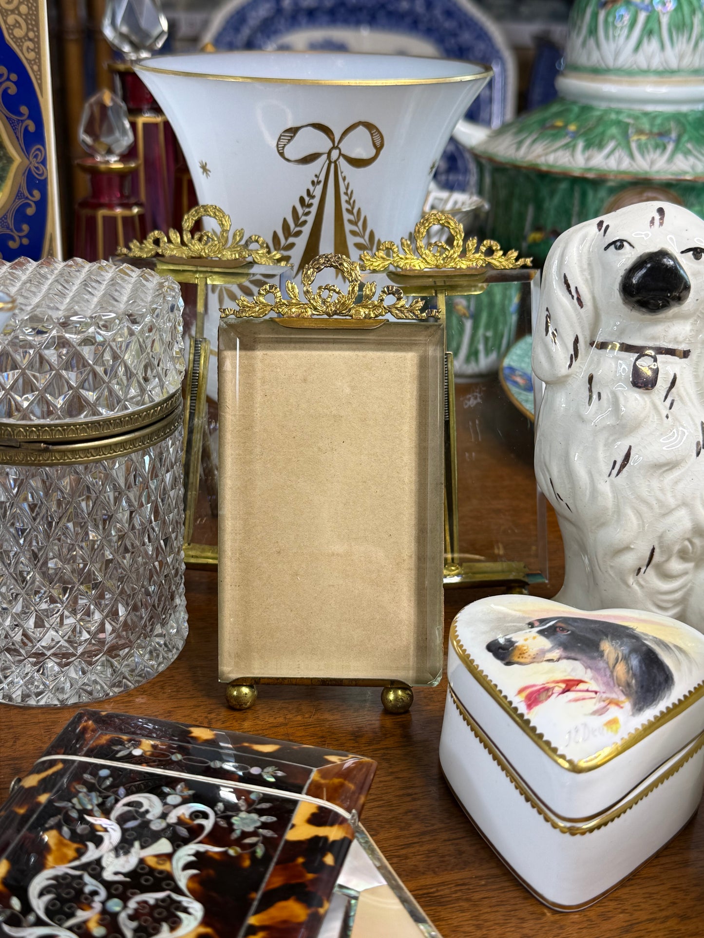 Antique French Louis XVI Gilt Brass Beveled Glass Picture Frame | c.1900 | **One Chip**