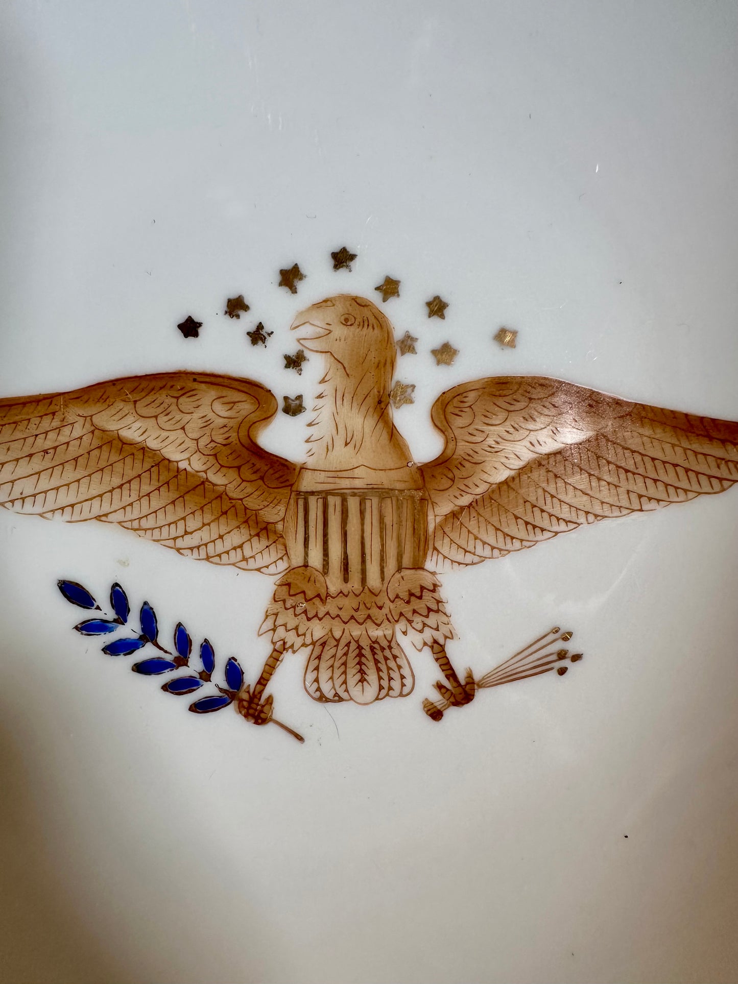 Federal Eagle Porcelain Bowl – Cobalt & Gilt Patriotic Motif, 10.25”