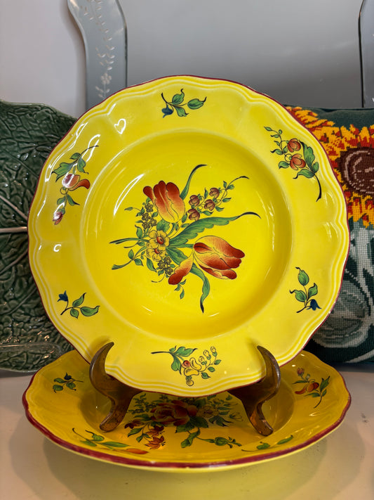 Pair of French Faience Rimmed Soup Bowls in “Strausbourg Jaune” from Luneville