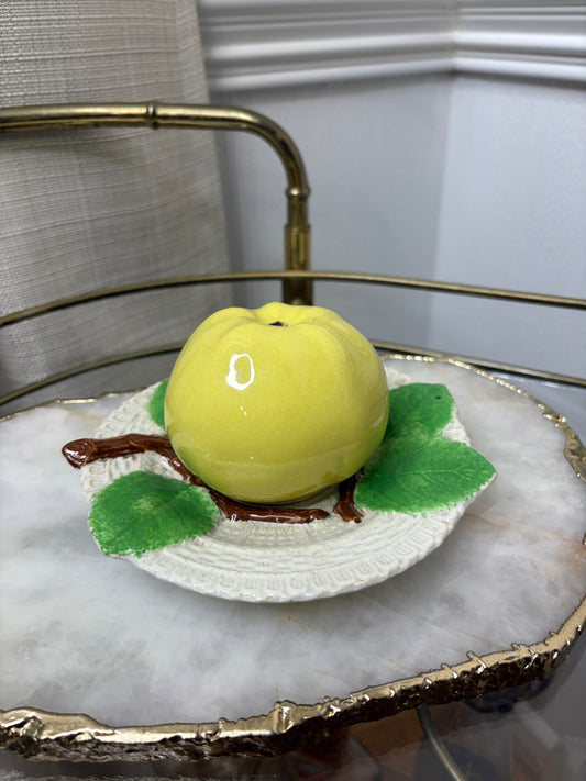 Stunning antique majolica apple inkwell!
