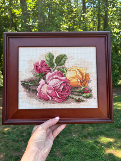 Beautiful framed roses cross-stitch!