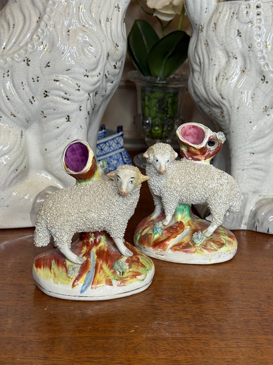 RESERVED, PAIR OF LARGER SANDED LAMBS, 5" TALL