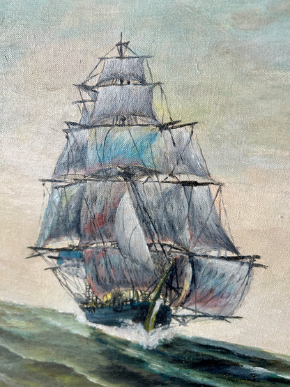Bold & Beautiful coastal chic vintage tall ship sailing wall art 23.75" x 19.75