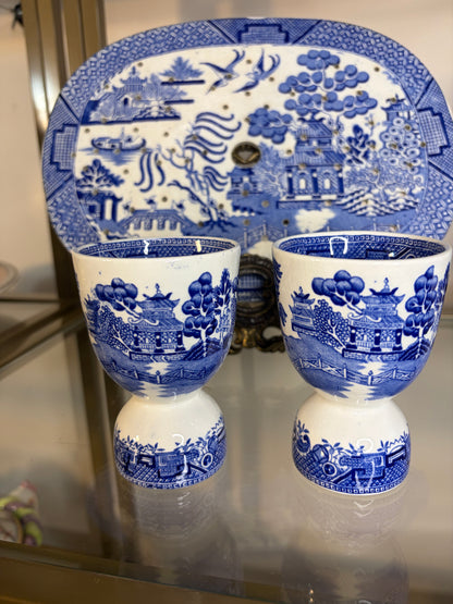 Vintage Blue Willow egg cups pair!