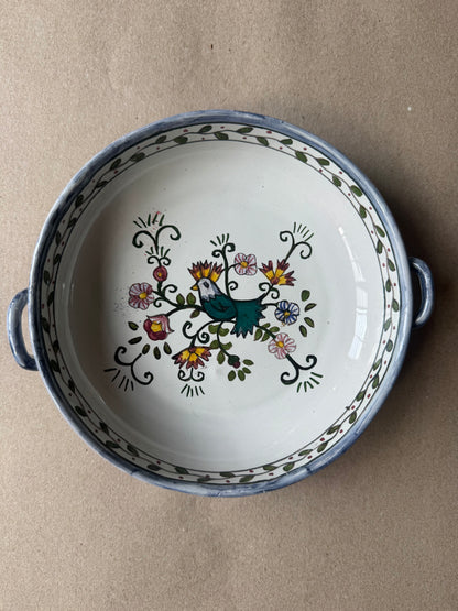 Vintage Hand-Painted Portuguese Pottery Round Serving Bowl
