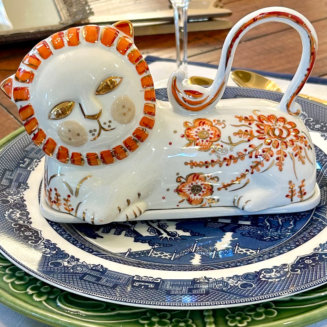 Fabulous Lion covered butter dish Lillian Grey