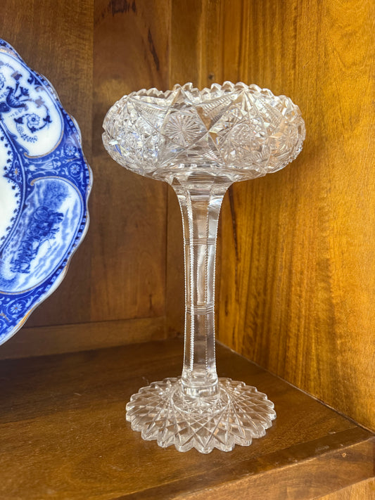 Antique American Brilliant 9” Crystal Compote