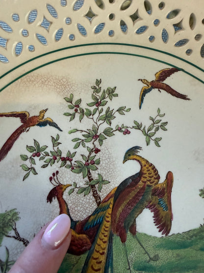 Vintage Wedgewood Pheasant Pierced Pedestal Compote